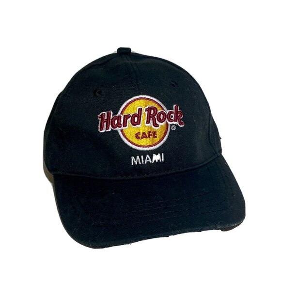 Hard Rock Miami black embroidered hat cap hook n loop adjustable strap preowned - Picture 3 of 7